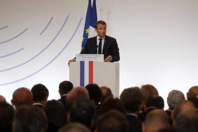 France Macron Foreign Policy French President Emmanuel Macron delivers a speech during the annual French ambassadors' conference at the Elysee Palace in Paris French President Emmanuel Macron delivers a speech during the annual French ambassadors' conference at the Elysee Palace in Paris, France, Monday, Aug. 27, 2018. (Philippe Wojazer/Pool Photo via AP) The Associated Press