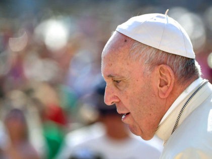 Pope Francis arrives to lead his weekly general audience on St.Peter's square on August 29