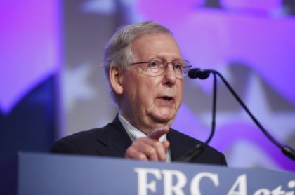 Senate Majority Leader Mitch McConnell of Ky., speaks to the 2018 Value Voters Summit in Washington, Friday, Sept. 21, 2018. (AP Photo/Pablo Martinez Monsivais)