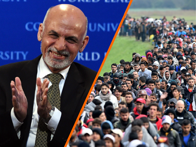 (L) Afghanistan's President Ashraf Ghani gestures before speaking at Columbia Univers