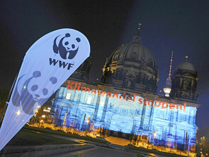 Berlin's cathedral is illuminated with a light installation reading 'Stop the climate change!' and depicting rising water during a light test on November 17, 2008. The installation, organised by the Berliner Dom cathedral and the WWF organisation for environment protection, aims to draw attention on global warming and a sea-level …
