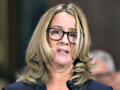 WASHINGTON, DC - SEPTEMBER 27: Christine Blasey Ford testifies before the Senate Judiciary Committee in the Dirksen Senate Office Building on Capitol Hill September 27, 2018 in Washington, DC. A professor at Palo Alto University and a research psychologist at the Stanford University School of Medicine, Ford has accused Supreme …
