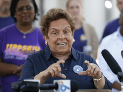 Florida Democratic congressional candidate Donna Shalala gestures as she speaks during a news conference against a Republican lawsuit that seeks to end protections for Americans with pre-existing conditions, at the Ryder Trauma Center at Jackson Memorial Hospital, Wednesday, Sept. 5, 2018, in Miami. (AP Photo/Wilfredo Lee)