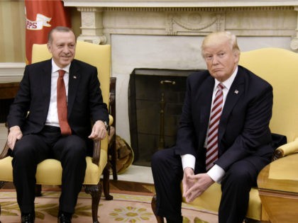 US President Donald Trump meets with President Recep Tayyip Erdogan of Turkey in the Oval Office of the White House in Washington, DC on May 16, 2017. (Photo by Olivier Douliery / AFP) (Photo credit should read OLIVIER DOULIERY/AFP/Getty Images)