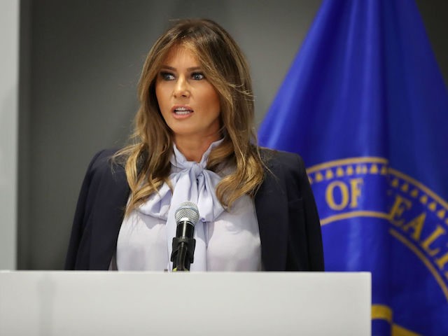 U.S. first lady Melania Trump delivers remarks during a Federal Partners in Bullying Prevention summit at the Health Resources and Service Administration August 20, 2018 in Rockville, Maryland.