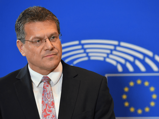 European Commission vice-president Maros Sefcovic gives a press conference at the European