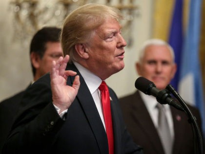 WASHINGTON, DC - SEPTEMBER 17: (AFP OUT) President Donald Trump speaks during the Hispanic