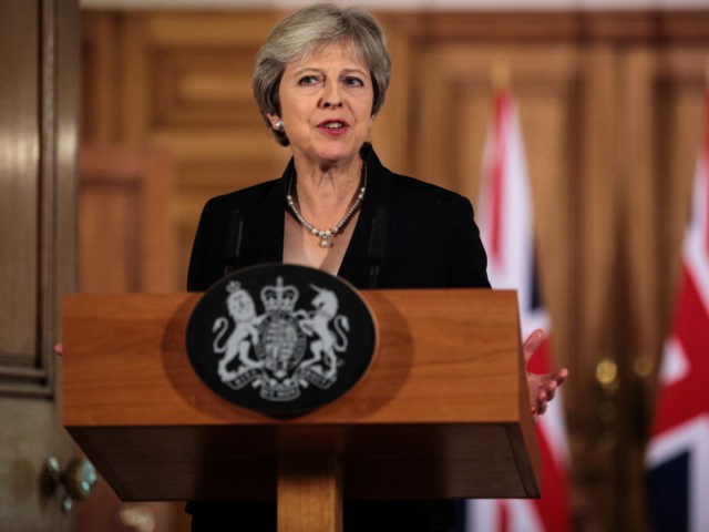 LONDON, ENGLAND - SEPTEMBER 21: British Prime Minister Theresa May makes a statement on Br