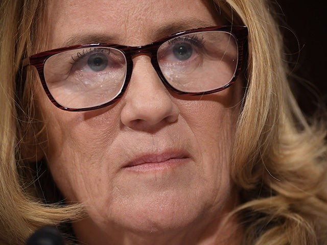 WASHINGTON, DC - SEPTEMBER 27: Christine Blasey Ford, testifies before the US Senate Judiciary Committee in the Dirksen Senate Office Building on Capitol Hill September 27, 2018 in Washington, DC. A professor at Palo Alto University and a research psychologist at the Stanford University School of Medicine, Ford has accused …