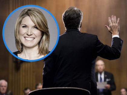 (INSET: Nicolle Wallace) WASHINGTON, DC - SEPTEMBER 27: Judge Brett Kavanaugh is sworn in