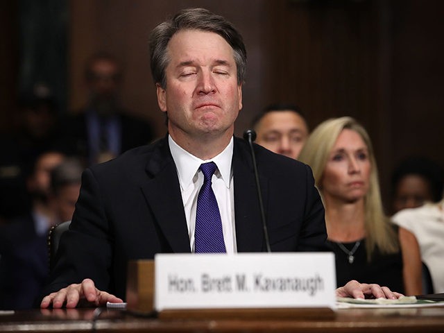 WASHINGTON, DC - SEPTEMBER 27: Judge Brett Kavanaugh testifies to the Senate Judiciary Committee during his Supreme Court confirmation hearing in the Dirksen Senate Office Building on Capitol Hill September 27, 2018 in Washington, DC. Kavanaugh was called back to testify about claims by Christine Blasey Ford, who has accused …