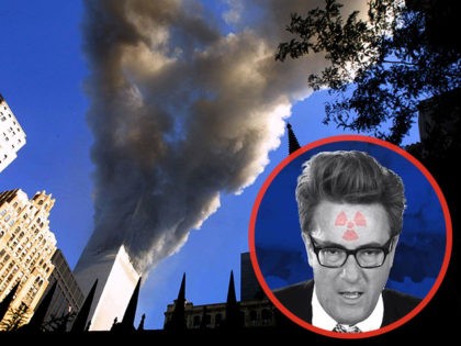 INSET: Joe Scarborough. 394261 77: Smoke spews from a tower of the World Trade Center Sept