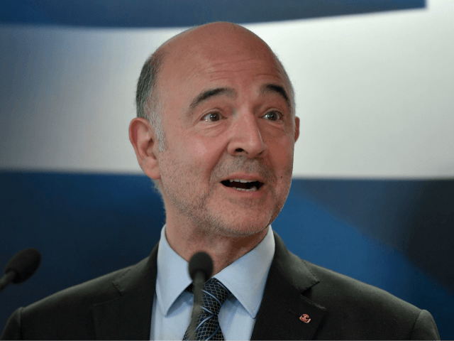 EU Economic Affairs Commissioner Pierre Moscovici talks to media during a joint press conference with Greek finance minister after their talks in Athens on July 3, 2018. (Photo by Louisa GOULIAMAKI / AFP) (Photo credit should read LOUISA GOULIAMAKI/AFP/Getty Images)