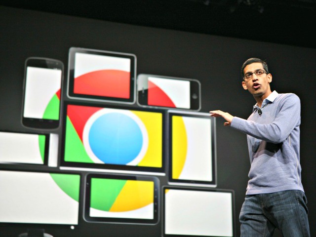 Sundar Pichai, senior vice president of Chrome, speaks at Google's annual developer conference, Google I/O, in San Francisco on June 28, 2012