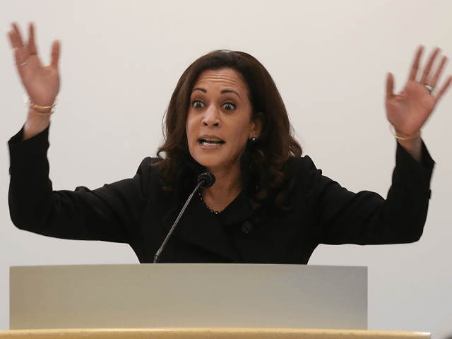U.S. Sen. Kamala Harris (D-CA) speaks during a Policy Forum on Immigration at the Californ
