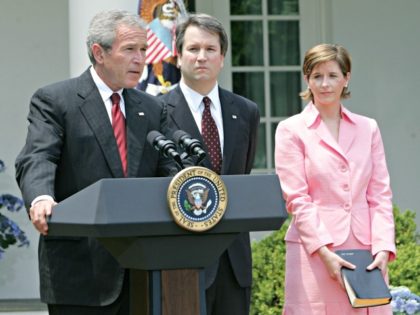 President Bush, speaks in the Rose Garden of the White House before the swearing-in of Bre