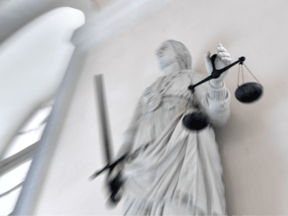 A picture taken on September 19, 2017 at Rennes' courthouse shows a statue of the goddess