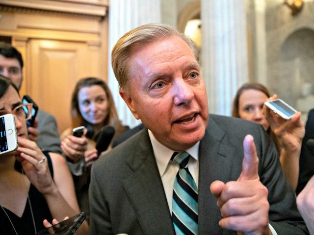 Sen. Lindsey Graham, R-S.C., a member of the Senate Judiciary Committee, makes a point to
