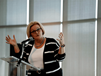 Sen. Claire McCaskill, D-Mo., speaks to students and supporters at the University of Missouri - St. Louis Tuesday, Sept. 11, 2018, in St. Louis. McCaskill is running for re-election.