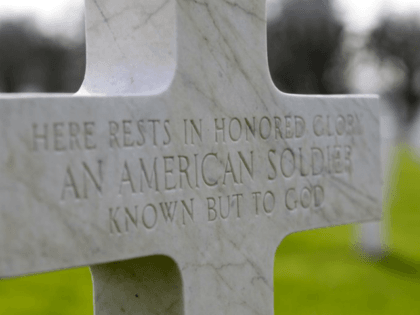 FILE - In this March 24, 2017 file photo, a gravestone marker for an unknown American soldier sits in the rows crosses at the Meuse-Argonne American cemetery in Romagne-sous-Montfaucon, France. It was America’s largest and deadliest battle ever, with 26,000 U.S. soldiers killed and tens of thousands wounded. A hundred …