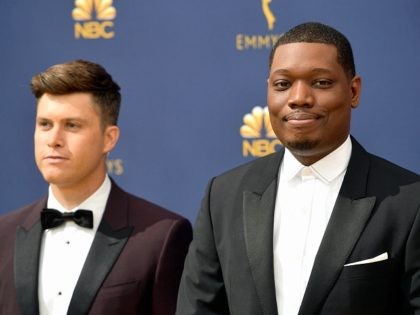 Colin Jost (L) and Michael Che attend the 70th Emmy Awards at Microsoft Theater on September 17, 2018 in Los Angeles, California. (Photo by Matt Winkelmeyer/Getty Images)