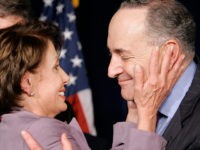 Nancy-Pelosi-Chuck-Schumer-2006-AP House Minority Leader Nancy Pelosi, D-Calif., hugs Sen. Chuck Schumer, D-N.Y., at the Democratic Congressional Campaign Committee victory celebration in Washington, Wednesday, Nov. 8, 2006. (AP Photo/Gerald Herbert)