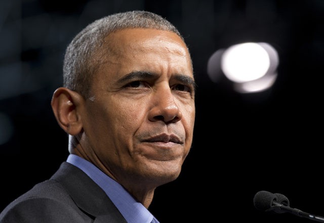 Former President Barack Obama delivers a speech at as rally for Democratic gubernatorial c
