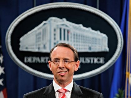 Deputy Attorney General Rod Rosenstein speaks during a news conference at the Department o