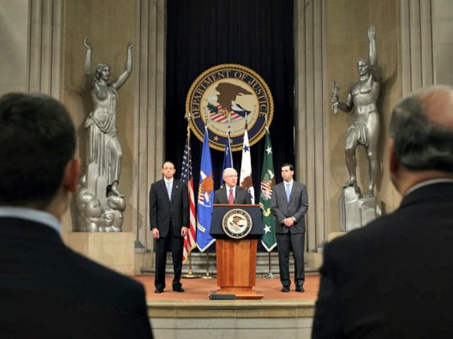 WASHINGTON, DC - SEPTEMBER 11: U.S. Attorney General Jeff Session delivers remarks during
