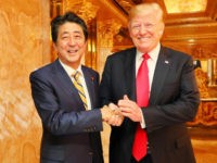 Shinzo-Abe-Donald-Trump-September-23-2018-facebook Prime Minister Shinzo Abe of Japan, visiting New York on the occasion of the United Nations General Assembly meeting, told reporters on Sunday that his dinner with U.S. President Donald Trump that night was “very constructive” and ranged from sharing opinions about North Korea to securing mutually beneficial trade agreements.