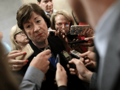 Sen. Susan Collins (R-ME) talks with reporters after leaving a meeting of Republican senators where a new version of their healthcare bill was scheduled to be released at the U.S. Capitol July 13, 2017 in Washington, DC. Collins said she still has reservations about the latest version of the proposed …