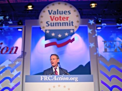 Family Research Council president Tony Perkins speaks to the 2018 Values Voters Summit in Washington, Friday, Sept. 21, 2018.