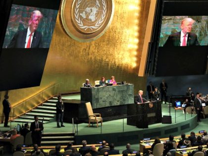 NEW YORK, NY - SEPTEMBER 25: President Donald Trump addresses the 73rd United Nations (U.N.) General Assembly on September 25, 2018 in New York City. The United Nations General Assembly, or UNGA, is expected to attract 84 heads of state and 44 heads of government in New York City for …