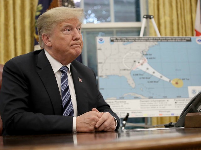 U.S. President Donald Trump speaks while meeting with FEMA Administrator Brock Long and Ho