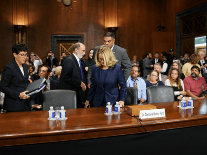 Christine Blasey Ford arrives to testify before the Senate Judiciary Committee on Capitol Hill in Washington, Thursday, Sept. 27, 2018. (AP Photo/Andrew Harnik, Pool)