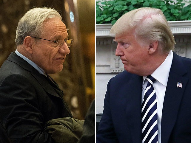 Journalist Bob Woodward (L) and President Donald Trump (R).