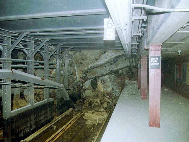 395057 06: (FILE PHOTO) Rubble and wreckage blocks a southbound track at the Cortland/WTC subway station in New York City in this undated photo taken after the collapse of the World Trade Center. Restrictions barring single-occupant cars from entering parts of New York City September 28, 2001 have combined with …