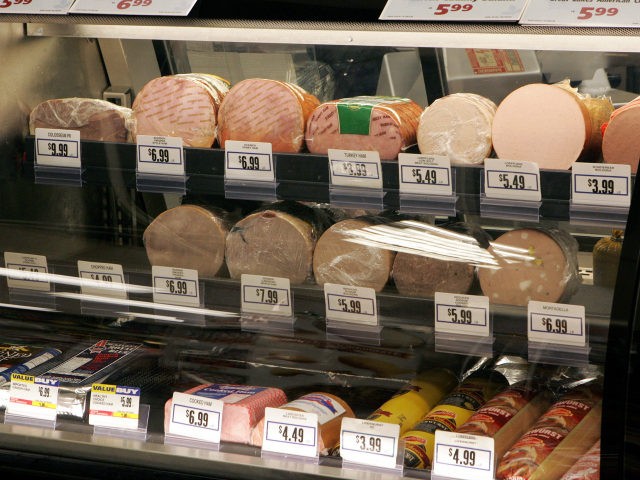 Meats are seen in a deli display at the Acme supermarket store in Lawrenceville, N.J., Tuesday, March 13, 2007. The Labor Department reported Thursday, March 15, 2007, that inflation at the wholesale level surged in February, pushed higher by a big jump in energy prices and the largest increase in …
