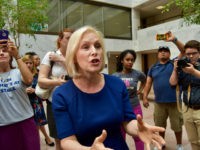 dem-sen-kirsten-gillibrand-brett-kavanaugh-hearing-protest-penny-starr Sen. Kirsten Gillibrand (D-NY), for the second day on Wednesday, joined protesters to say Brett Kavanaugh is “dangerous for women” and that “women will die” if he is confirmed as the next Supreme Court justice.