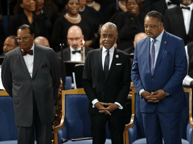 From left to right, Louis Farrakhan, Rev. Al Sharpton and Rev. Jesse Jackson attend the fu