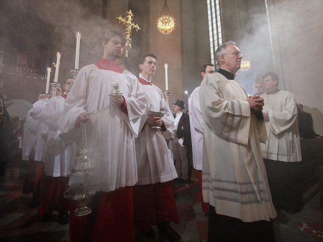 MUNICH, GERMANY - FEBRUARY 02: Catholic clergymen arrive for the holy mass during the inau