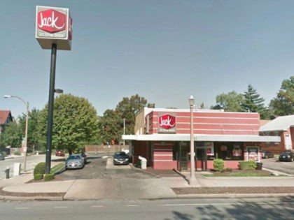 The Jack in the Box store in St. Louis where 20-year-old Charles Wood Jr. was killed in a freak accident.