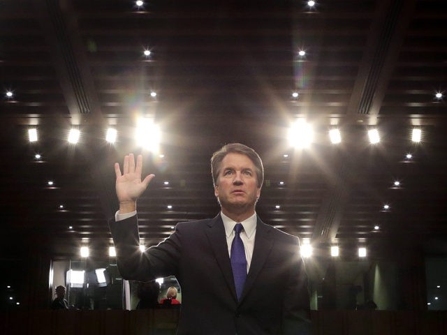 WASHINGTON, DC - SEPTEMBER 04: Supreme Court nominee Judge Brett Kavanaugh is sworn in bef