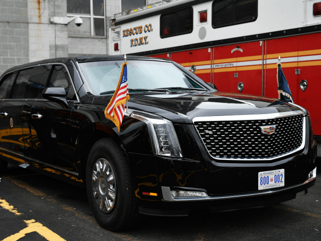 The presidential limousine is seen before the arrival of US President Donald Trump on lowe