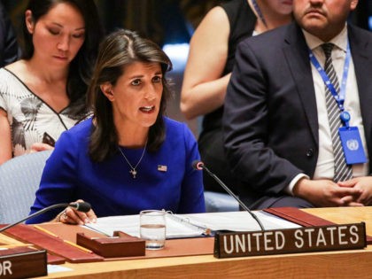 United States ambassador to the UN Nikki Haley speaks during a United Nations Security Council meeting on the situation in Myanmar at UN Headquarters in New York on August 28, 2018. (Photo by DOMINICK REUTER / AFP) (Photo credit should read DOMINICK REUTER/AFP/Getty Images)