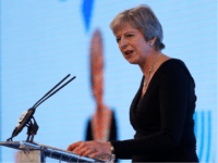 theresa may Britain's Prime Minister Theresa May speaks at the United Jewish Israel Appeal charity dinner on September 17, 2018 in London, England. (Photo by Peter Nicholls - WPA Pool / Getty Images)