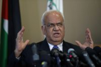 Palestine Liberation Organization chief Saeb Erekat addresses a press conference in the West Bank city of Ramallah on September 11, 2018 Palestine Liberation Organization chief Saeb Erekat addresses a press conference in the West Bank city of Ramallah on September 11, 2018