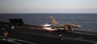 A fighter jet takes off from the deck of France's aircraft carrier Charles de Gaulle in the eastern Mediterranean Sea on December 9, 2016, as part of the international coalition against the Islamic State group