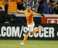 Mauro Manotas of the Houston Dynamo celebrates his second goal of the first half against the Philadelphia Union during the 2018 US Open Cup final