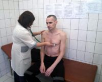 Russia's Federal Penitentiary Service has released this picture showing Ukrainian filmmaker Oleg Sentsov undergoing an examination at a state hospital in Labytnangi